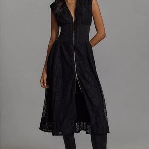 The Tommie Cap-Sleeve Smocked Front-Zip Shirt Dress: Lace Edition  XS